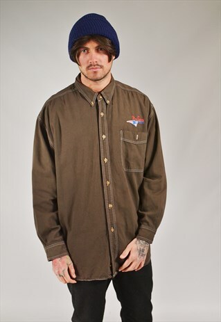 VINTAGE LEE PATRIOTS DENIM SHIRT BROWN