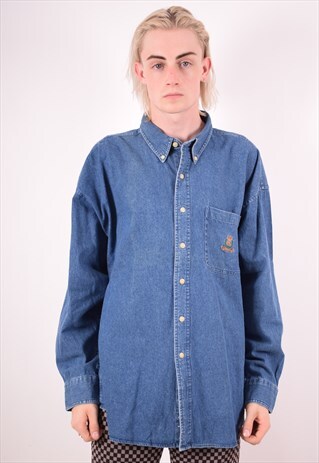 CHAPS RALPH LAUREN MENS VINTAGE DENIM SHIRT XL BLUE 90S