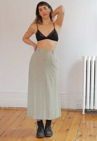LIGHT GREEN 70S BUTTON UP LONG SKIRT