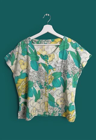 VINTAGE 90'S FLORAL PRINT COTTON SHORT SLEEVES BOXY SHIRT