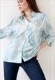 90S VINTAGE SHIRT ABSTRACT SWIRL PATTERNED BLOUSE BLUE