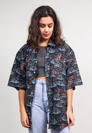 VINTAGE 90'S PATTERNED SHORT SLEEVE OVERSIZE SHIRT