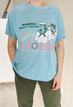 Vintage 90s Grunge Graphic Marine T-Shirt in Blue M