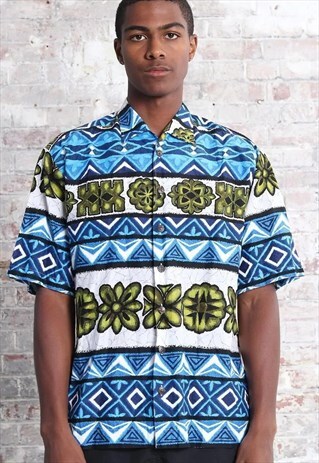 VINTAGE TRACTA SHORT SLEEVE PATTERN SHIRT BLUE
