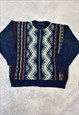 VINTAGE KNITTED JUMPER ABSTRACT 3D PATTERNED GRANDAD SWEATER