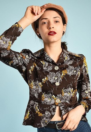 VINTAGE 70'S RETRO BOHO PARIS CHIC FLORAL SHIRT JACKET