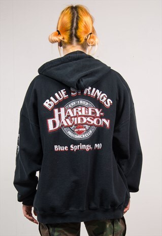 HARLEY-DAVIDSON 90'S BLACK HOODIE SWEATSHIRT JACKET
