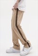 STRIPE TRACK PANTS FLARE FINISH ZIP JOGGERS IN CREAM BROWN