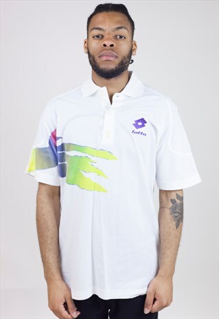 VINTAGE LOTTO GRAPHIC WHITE POLO SHIRT