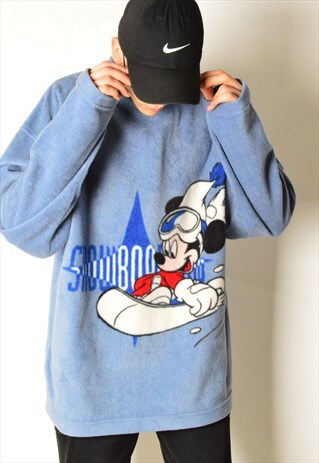 VINTAGE 90S BLUE MICKEY MOUSE SNOWBOARD FLEECE JUMPER