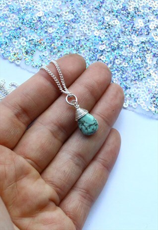 BOHO NECKLACE TURQUOISE GEMSTONE WITH SILVER