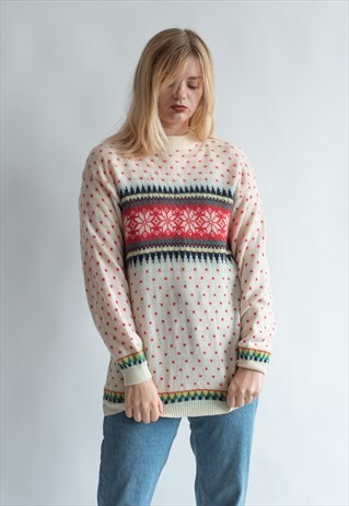 VINTAGE 80S KNIT NORDIC JUMPER IN WINTER PATTERN