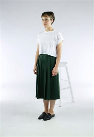 WOOL FOREST GREEN SKIRT / PLEATED RETRO SKIRT