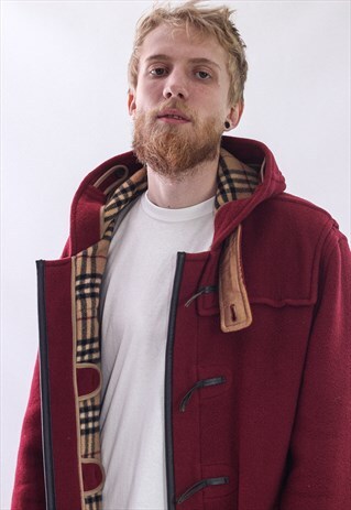 VINTAGE MENS BURBERRYS WOOL NOVA CHECK DUFFLE COAT JACKET