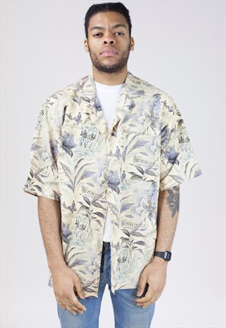 VINTAGE 90S FRENCH CREAM PATTERNED SHIRT