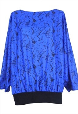 Vintage 70s Blouse Bright Royal Blue Abstract Minimalist