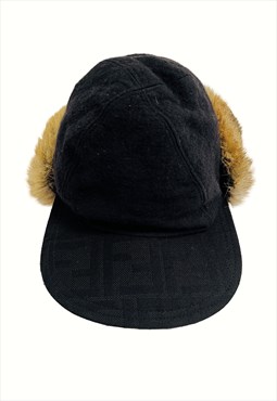 Fendi Cap Hat Zucca Black FF Zuchino Logo Monogram Wool 