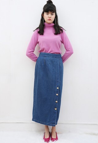 90S VINTAGE BUTTONED DENIM PENCIL SKIRT