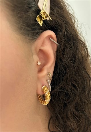 GISELLE - CROISSANT PAVE HOOP GOLD EARRINGS