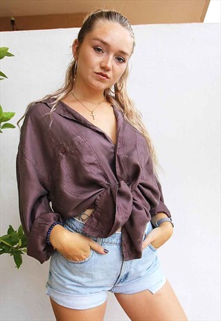PURPLE PURE SILK OVERSIZED LONG SLEEVED SHIRT