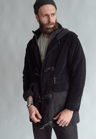 VINTAGE 70S BOHO HOODED JACKET IN BLACK