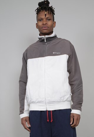 VINTAGE 90'S CHAMPION BROWN/WHITE SPORTS BOMBER JACKET