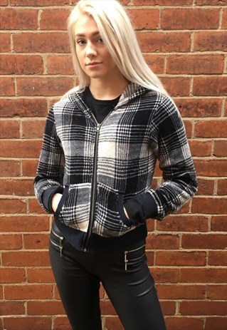 VINTAGE CHECK BOMBER FLEECE JUMPER JACKET