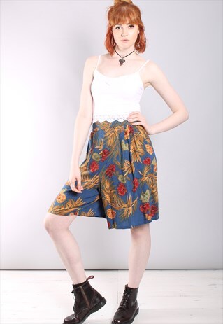 VINTAGE 80S HAWAIIAN FLORAL PLEAT FRONT CULOTTE SHORTS