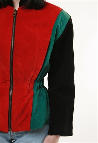 80S VINTAGE COLOURBLOCK SUEDE BLAZER BIKER JACKET 396