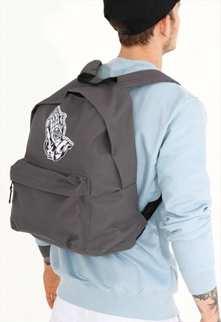 GREY BACKPACK WITH WOVEN PATCH