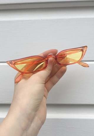 WOMENS VINTAGE 90S STYLE CLEAR YELLOW THIN POINTY SUNGLASSES