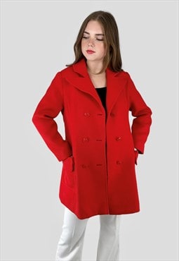 70's Ladies Vintage Jacket Red Wool Dagger Collar Coat 