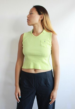 NEON GREEN POLO CROP TOP