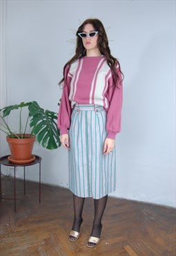 Vintage 80's retro pastel midi tailored tartan skirts green