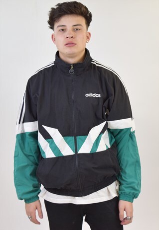 VINTAGE 90S GREEN BLACK ADIDAS TRACKSUIT TOP JACKET