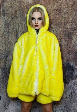 Tie-dye faux fur jacket luxury fleece festival bomber yellow