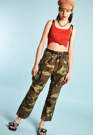 90'S HIGH WAIST CAMO CARGO MILITARY SHORT CUT TROUSERS