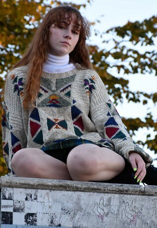 VINTAGE UNISEX 90S WOOLRICH KNITTED GEOMETRIC PATTERN JUMPER