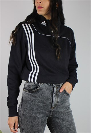 VINTAGE ADIDAS SWEATSHIRT W LOGO COLLAR & THREE STRIPES