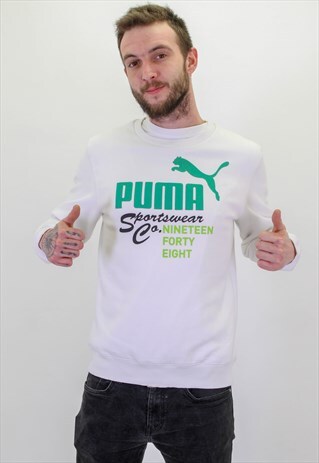 VINTAGE PUMA BIG LOGO SWEATER IN WHITE MEDIUM