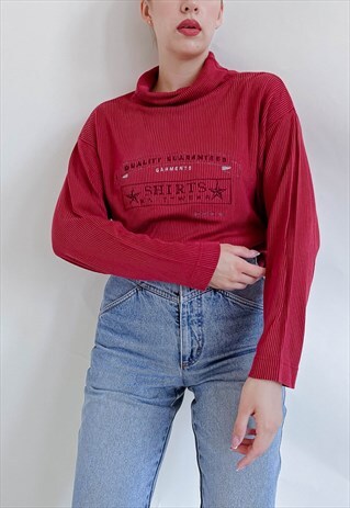VINTAGE 90S WESTERN LOGO HIGH NECK PROLONGED PURPLE JUMPER M
