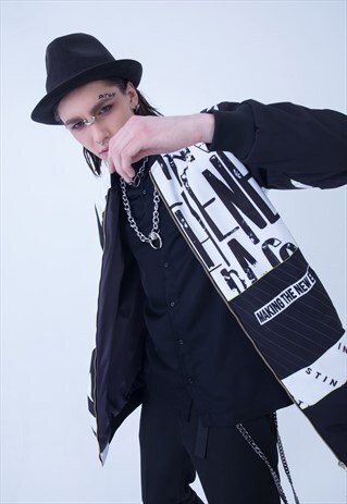ALL OVER PRINT BOMBER JACKET IN BLACK AND WHITE