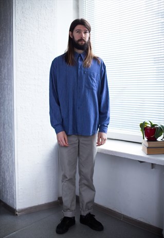 VINTAGE 80'S BLUE STRIPED COTTON SHIRT