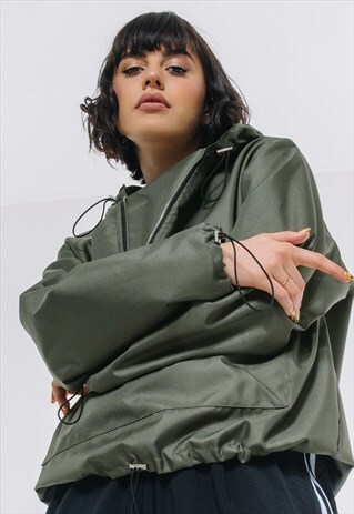 OVERSIZED WINDBREAKER HOODIE IN KHAKI