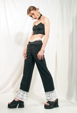 Vintage Trousers Y2K Reworked Crocheted Lace Flares