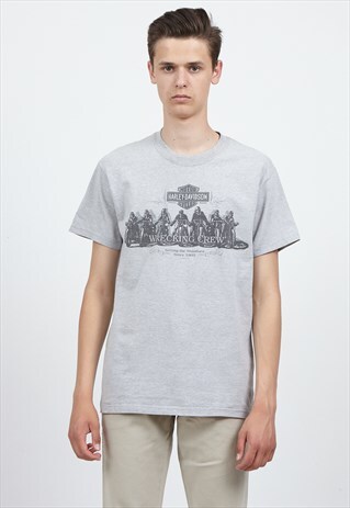 90S VINTAGE GREY HARLEY-DAVIDSON LOGO CREW NECK T-SHIRT