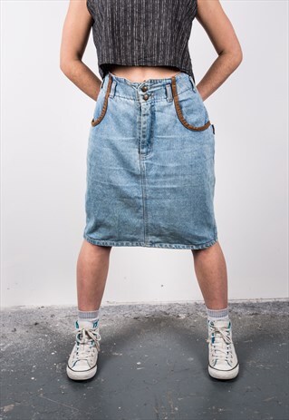 VINTAGE 1990S BLUE DENIM MIDI SKIRT
