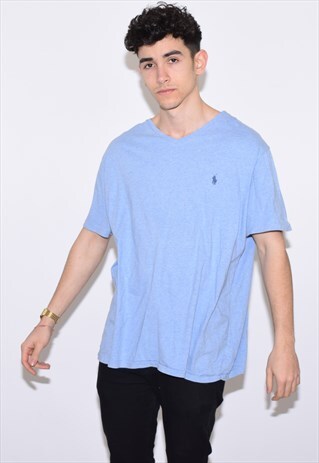 VINTAGE 90S BLUE RALPH LAUREN V NECK T SHIRT