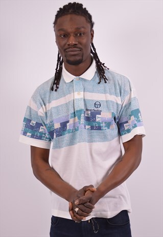 SERGIO TACCHINI MENS VINTAGE POLO SHIRT LARGE WHITE 90S