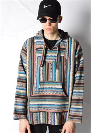 VINTAGE 80S COLOURFUL FESTIVAL BAJA HOODIE